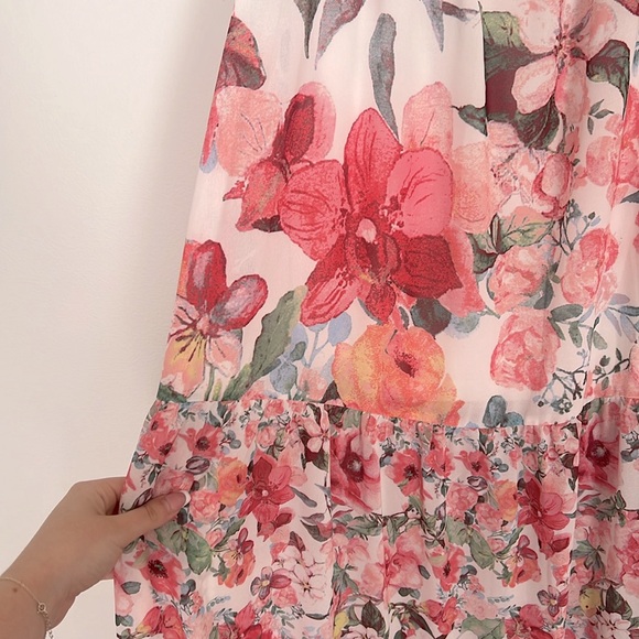 VICI Maxi Dress Pink Floral Size Small Off the Shoulder - Picture 3 of 3